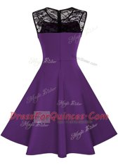Wonderful Scoop Purple A-line Lace Dress for Prom Zipper Satin Sleeveless Knee Length
