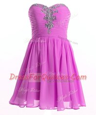 Pretty Beading and Ruching Prom Evening Gown Lilac Lace Up Sleeveless Mini Length
