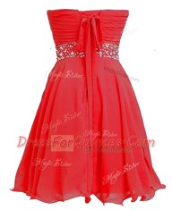 Fabulous Red Empire Beading and Belt Dress for Prom Lace Up Organza Sleeveless Mini Length