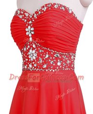 Fabulous Red Empire Beading and Belt Dress for Prom Lace Up Organza Sleeveless Mini Length