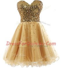 Chiffon Sleeveless Knee Length Dress for Prom and Beading and Ruching