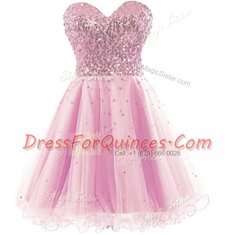 Chiffon Sleeveless Knee Length Dress for Prom and Beading and Ruching