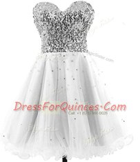 Chiffon Sleeveless Knee Length Dress for Prom and Beading and Ruching