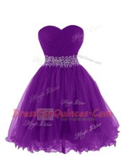 Adorable Purple Lace Up Sweetheart Belt Evening Dress Organza Sleeveless
