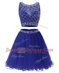 Mini Length Royal Blue Prom Dresses Scoop Sleeveless Side Zipper