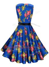 Nice Scoop Sleeveless Knee Length Sashes ribbons and Pattern Zipper Evening Dress with Multi-color
