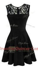 Beauteous Black Prom Party Dress Prom and Party and For with Lace Scoop Sleeveless Zipper