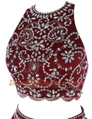 Ideal Scoop Burgundy Clasp Handle Homecoming Dress Beading Sleeveless Mini Length