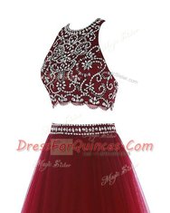 Ideal Scoop Burgundy Clasp Handle Homecoming Dress Beading Sleeveless Mini Length