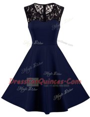 Enchanting Knee Length Navy Blue Prom Evening Gown Scoop Sleeveless Zipper