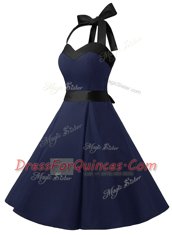 Trendy Halter Top Sleeveless Sashes ribbons Zipper Evening Dress