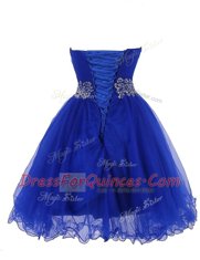 Red Empire Organza Sweetheart Sleeveless Belt Mini Length Lace Up Dress for Prom