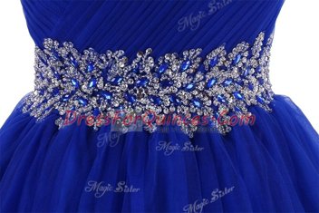 Customized Royal Blue Sleeveless Belt Mini Length Prom Dress