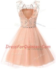 Dazzling Lilac Chiffon Zipper Scoop Sleeveless Knee Length Prom Dresses Beading