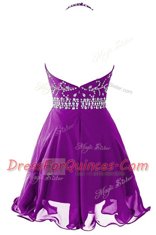 Nice Organza Halter Top Sleeveless Zipper Beading Prom Evening Gown in Purple