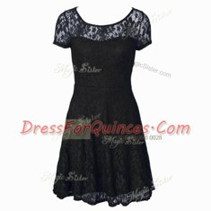 Spectacular Empire Evening Dress Black Scoop Organza Short Sleeves Tea Length Side Zipper