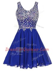Enchanting Royal Blue Dress for Prom Prom and Party and For with Beading Straps Sleeveless Zipper