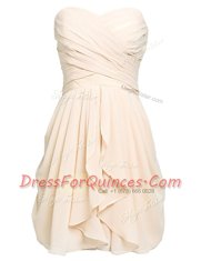 Champagne Lace Up Prom Dresses Ruching Sleeveless Knee Length