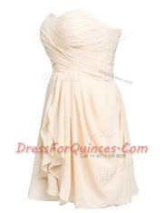 Champagne Lace Up Prom Dresses Ruching Sleeveless Knee Length