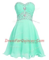 Great Sleeveless Organza Mini Length Lace Up Homecoming Dress in Apple Green with Beading and Belt