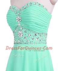 Great Sleeveless Organza Mini Length Lace Up Homecoming Dress in Apple Green with Beading and Belt