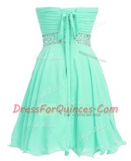 Great Sleeveless Organza Mini Length Lace Up Homecoming Dress in Apple Green with Beading and Belt
