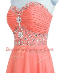 Beading and Belt Prom Dress Watermelon Red Lace Up Sleeveless Mini Length