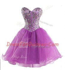 Artistic Sweetheart Sleeveless Lace Up Dress for Prom Lilac Organza