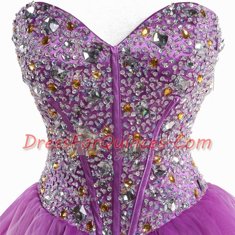 Artistic Sweetheart Sleeveless Lace Up Dress for Prom Lilac Organza