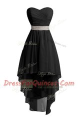 Flirting High Low Empire Sleeveless Black Evening Dress Lace Up