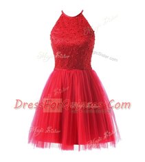 Stunning Scoop Tulle Sleeveless Knee Length Prom Evening Gown and Beading