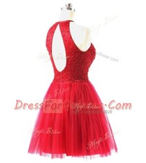 Stunning Scoop Tulle Sleeveless Knee Length Prom Evening Gown and Beading