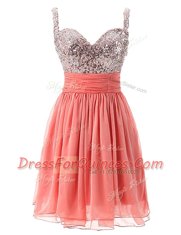 Flirting Watermelon Red Straps Zipper Beading Prom Dresses Sleeveless