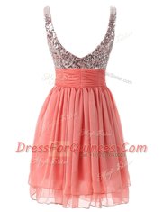 Flirting Watermelon Red Straps Zipper Beading Prom Dresses Sleeveless