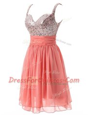 Flirting Watermelon Red Straps Zipper Beading Prom Dresses Sleeveless