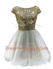 Discount White Zipper Prom Gown Sequins Cap Sleeves Mini Length