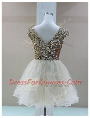 Discount White Zipper Prom Gown Sequins Cap Sleeves Mini Length