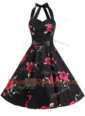 A-line Dress for Prom Black Halter Top Chiffon Sleeveless Knee Length Zipper