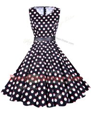 Scoop White And Black Sleeveless Sashes ribbons and Pattern Knee Length Prom Evening Gown