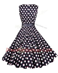 Scoop White And Black Sleeveless Sashes ribbons and Pattern Knee Length Prom Evening Gown