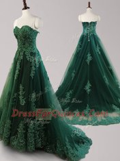 Spectacular Sleeveless Brush Train Beading and Appliques Lace Up Evening Dress