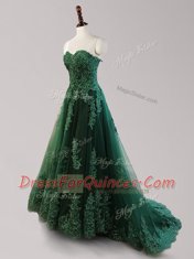 Spectacular Sleeveless Brush Train Beading and Appliques Lace Up Evening Dress