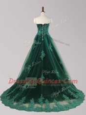 Spectacular Sleeveless Brush Train Beading and Appliques Lace Up Evening Dress