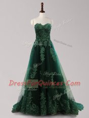 Spectacular Sleeveless Brush Train Beading and Appliques Lace Up Evening Dress