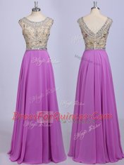 Decent Scoop Lilac Sleeveless Floor Length Beading Zipper Prom Gown