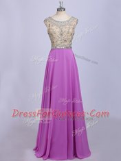 Decent Scoop Lilac Sleeveless Floor Length Beading Zipper Prom Gown