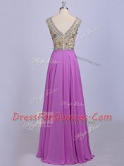 Decent Scoop Lilac Sleeveless Floor Length Beading Zipper Prom Gown