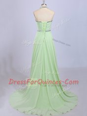 Most Popular Court Train Empire Dress for Prom Yellow Green Halter Top Chiffon Sleeveless Zipper