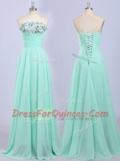 Sumptuous Floor Length Apple Green Prom Party Dress Chiffon Sleeveless Beading