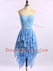 Enchanting Blue Zipper Sweetheart Beading and Ruffles Chiffon Sleeveless